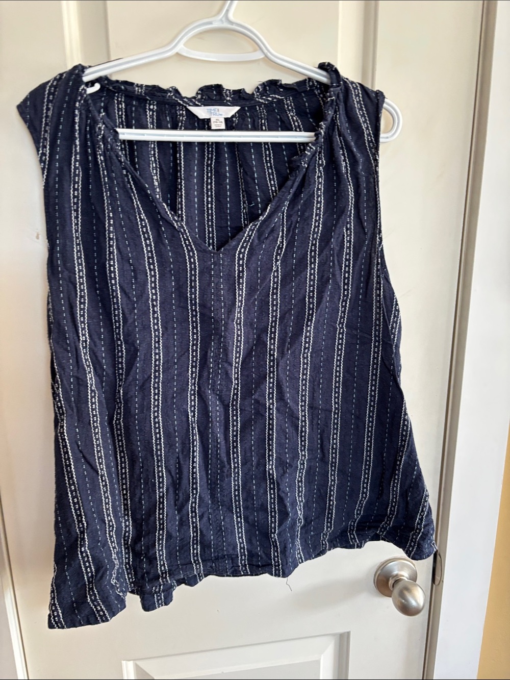 Time and Tru Navy and White Striped V-Neck Sleeveless Camisole